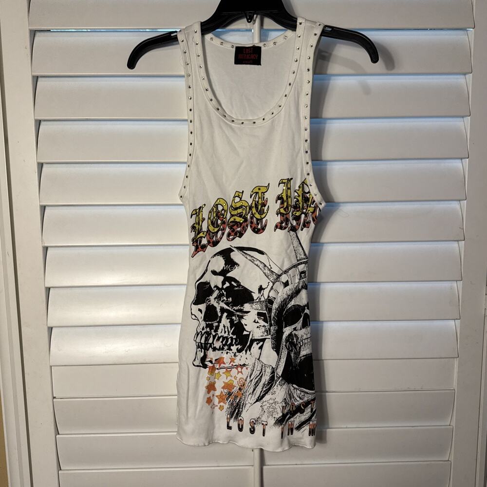 Lost Intricacy "Lost In Madness" Studded Skull Graphic Tank Top - Size Small